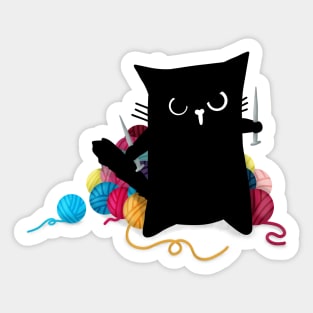 Black Cat Defending Yarn Stash Sticker